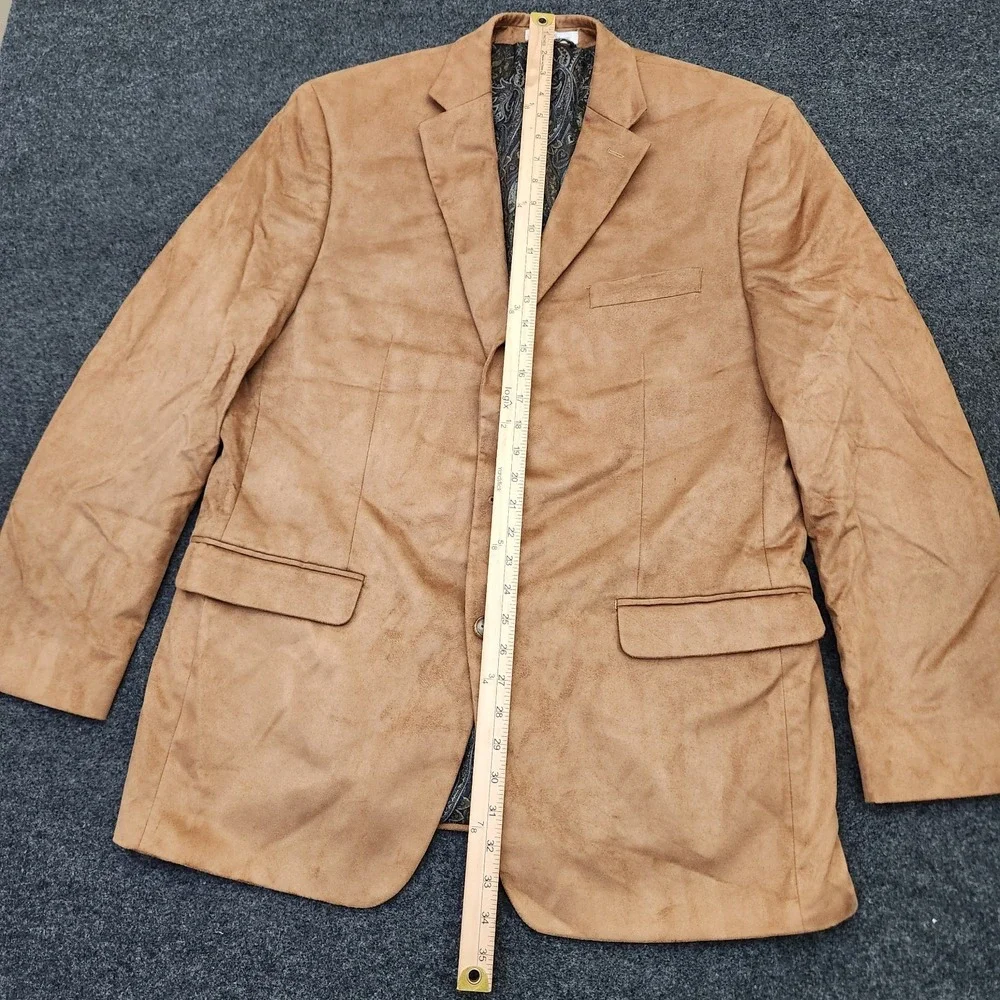 Lauren Ralph Lauren Mens 42R Camel Tan Faux Suede Paisley Lined Blazer Jacket